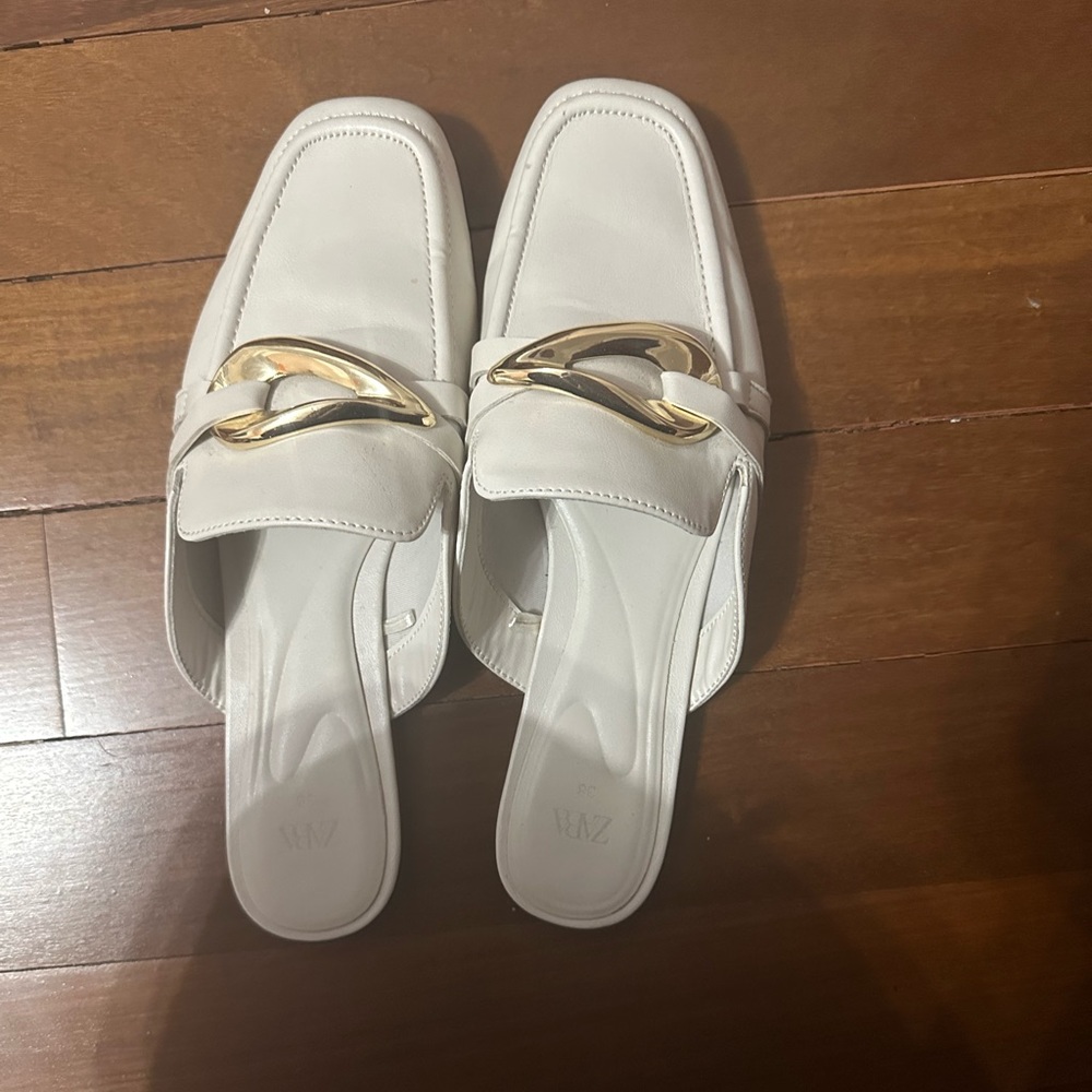 Zara white slip on flats
